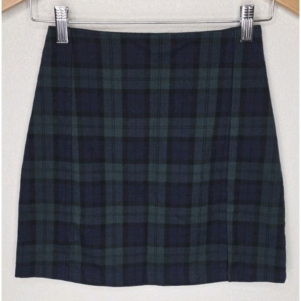 Brandy Melville Mini Skirt Blue Black Green Plaid School Uniform Preppy Holiday